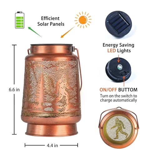 TIGGSY Bigfoot Solar Lanterns Outdoor Waterproof Hanging Solar Lights Big Foot Sasquatch Gifts for Men Women Metal Decorative LED Lanterns for Yard, Patio, Lawn, Tabletop, Pathway, Landscape, Garden Decor - Image 5