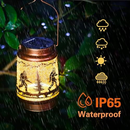TIGGSY Bigfoot Solar Lanterns Outdoor Waterproof Hanging Solar Lights Big Foot Sasquatch Gifts for Men Women Metal Decorative LED Lanterns for Yard, Patio, Lawn, Tabletop, Pathway, Landscape, Garden Decor - Image 4