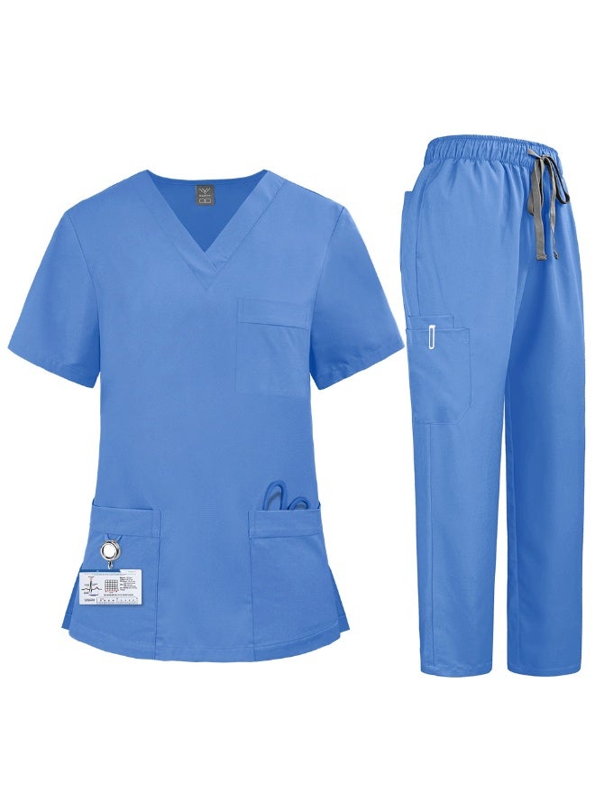 Women'S Nurse Uniform Quick-Drying Fabric Solid Color V-Neck Pocket Short-Sleeved Trousers Suit Nursing Uniform Suit - Image 1