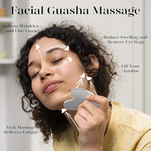 Sifoz Jade Roller & Gua Sha Set Face Roller Anti-Aging Facial Roller Natural Green Jade Beauty Massager Tool Skin Care Tool for Face Neck Eye to Reduce Wrinkles and Relax Body Muscles (Steel Gua sha) - Image 3