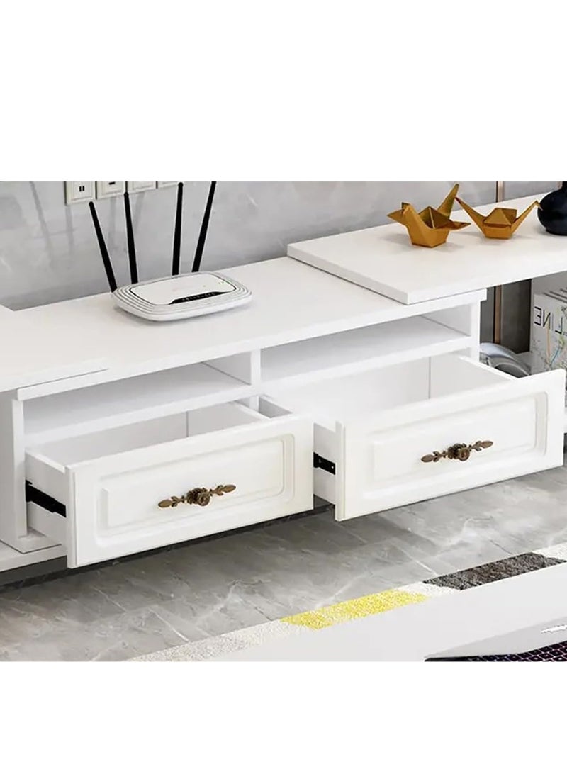 Generic TV Table White TV Stand TV Cabinet with Drawer Cabinet Door and Open Storage  Extendable TV Entertainment Table Modern TV Table for Living Room（140-220×30×40CM） - Image 4