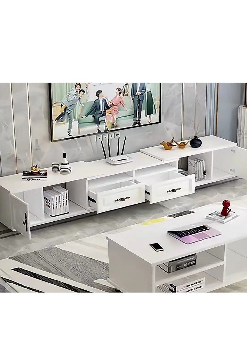 Generic TV Table White TV Stand TV Cabinet with Drawer Cabinet Door and Open Storage  Extendable TV Entertainment Table Modern TV Table for Living Room（140-220×30×40CM） - Image 3