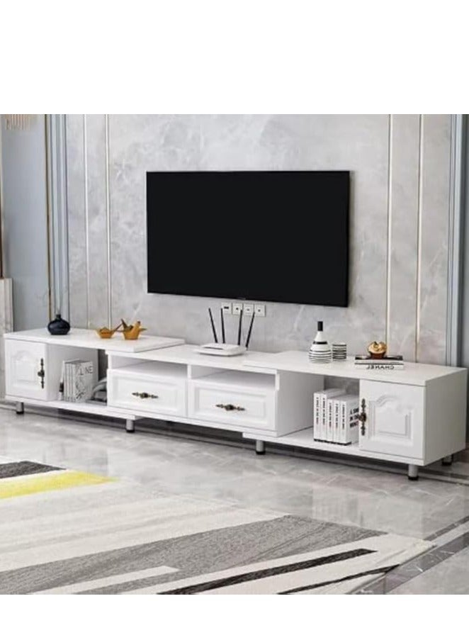 Generic TV Table White TV Stand TV Cabinet with Drawer Cabinet Door and Open Storage  Extendable TV Entertainment Table Modern TV Table for Living Room（140-220×30×40CM） - Image 1