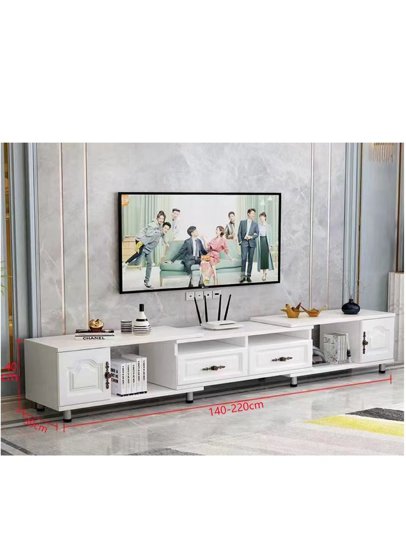 Generic TV Table White TV Stand TV Cabinet with Drawer Cabinet Door and Open Storage  Extendable TV Entertainment Table Modern TV Table for Living Room（140-220×30×40CM） - Image 5