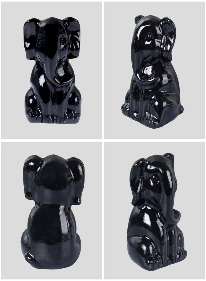 Ytbeoxk 2 Inch Crystal Elephant Decor Statues, Black Obsidian Cute Sitting Elephant Figurines, Reiki Healing Crystal Carved Animal Statues, Home Office Desk Hand Carved Decor Gifts for Women - Image 3
