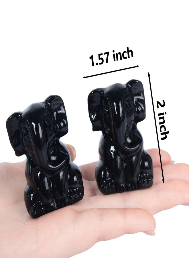 Ytbeoxk 2 Inch Crystal Elephant Decor Statues, Black Obsidian Cute Sitting Elephant Figurines, Reiki Healing Crystal Carved Animal Statues, Home Office Desk Hand Carved Decor Gifts for Women - Image 2