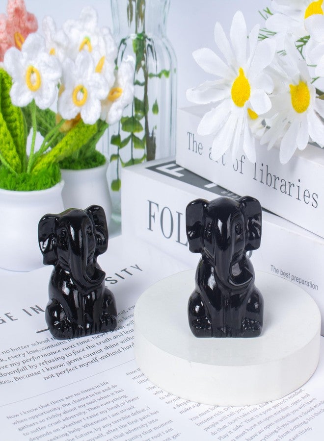 Ytbeoxk 2 Inch Crystal Elephant Decor Statues, Black Obsidian Cute Sitting Elephant Figurines, Reiki Healing Crystal Carved Animal Statues, Home Office Desk Hand Carved Decor Gifts for Women - Image 4