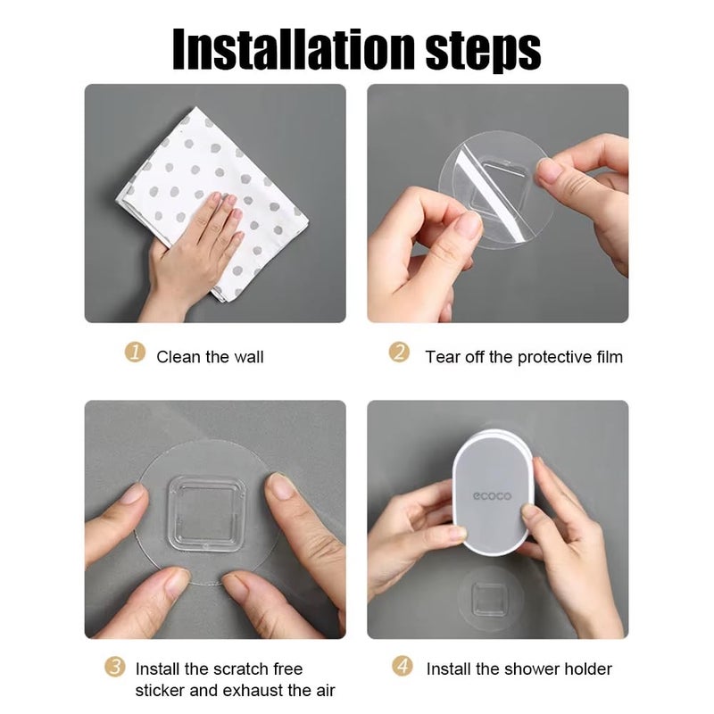 TGOPIT حامل دش يدوي للحمام / لاصق قوي قابل للتعديل لحامل الدش اليدوي / حامل رأس الدش بدون حفر لتثبيت الحائط للحمام والمرحاض (1 قطعة) - Image 3