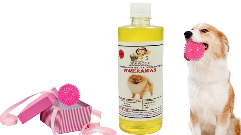 swacch Shampoo | Puppy Safe Shampoo | PH Balanced | Ditch to Itch for Pomeranian Dog Shampoo 500ml (Lemon) + Spike Ball Chew Toy Combo Pack - Image 1