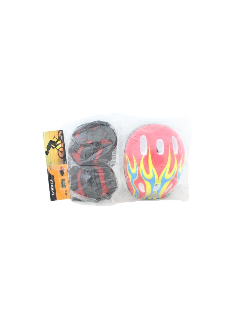 Prime Kids Bike Helmet Safety Set – Red with Fire Print - Image 1
