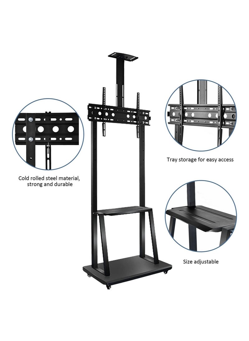 Mobile TV Stands Cart on Wheels for 42 to 86 Inch LED Flat/Curved TVs, TV Stand with Height Adjustable Shelves, Rolling Floor TV Cart, Holds Up to 220 lbs, Conference Commercial Home  - Image 3