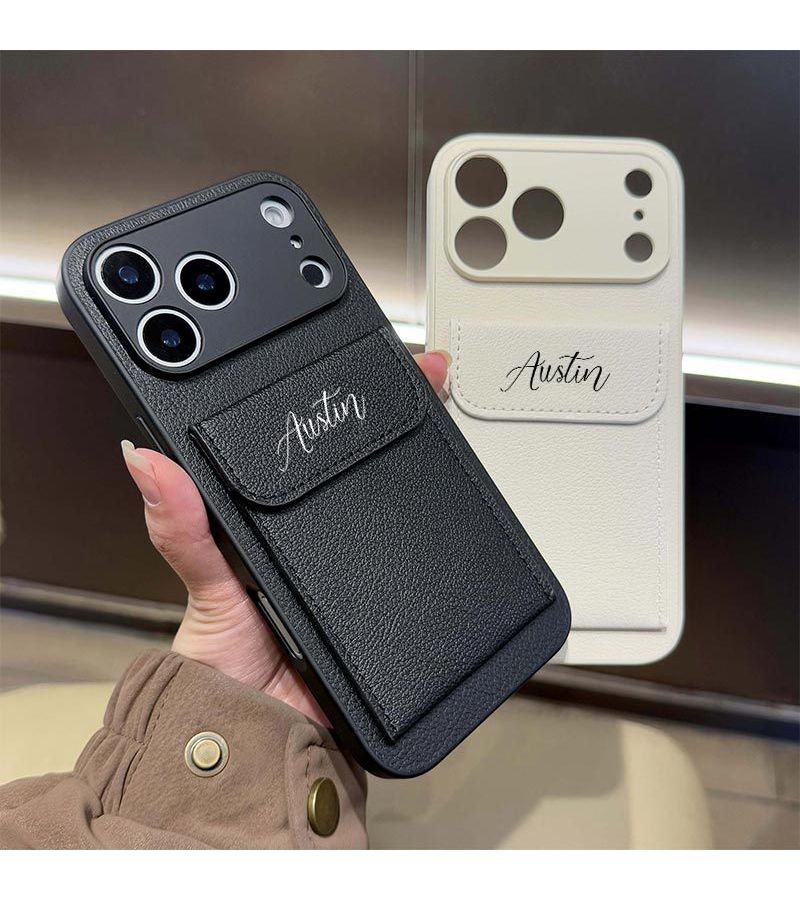 Pink Custom Card Holder Phone Case Compatible With iPhone 17 Pro Handwritten Art Style - Image 5