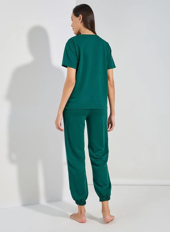 Styli USA Graphic Short Sleeves Top & Joggers Lounge Set