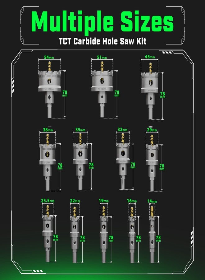 Staten tools TCT Hole Saw Kit 22 Pcs - Carbide Hole Saw Set 9/16" to 2-1/8" for Metal, Stainless Steel, Wood - Includes 2 Drill Bits, Deburring Tool, 4 Blades, 3 Allen Wrenches - Industrial & DIY Use - Image 2