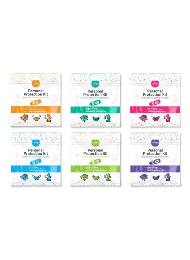 pH Advantage - Personal Protection Kits – Mini 3 Item 10 PACK | Convenience on the Go | Individually wrapped pack for travelling | PPE Kit | Plastic Gloves, Hand Cleansing Wipes, Disposable Face Mask (Purple) - Image 1