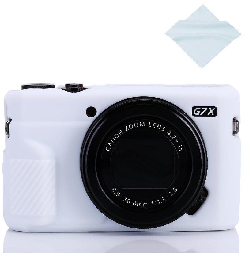 Yisau حافظة G7X Mark II حافظة G7X Mark III حافظة كاميرا G7X حافظة سيليكون رقيقة وخفيفة الوزن من المطاط الناعم لحقيبة تغطية لكانون باور شوت G7X G7X Mark II G7X Mark III + قطعة قماش ميكروفايبر (أبيض) - Image 1