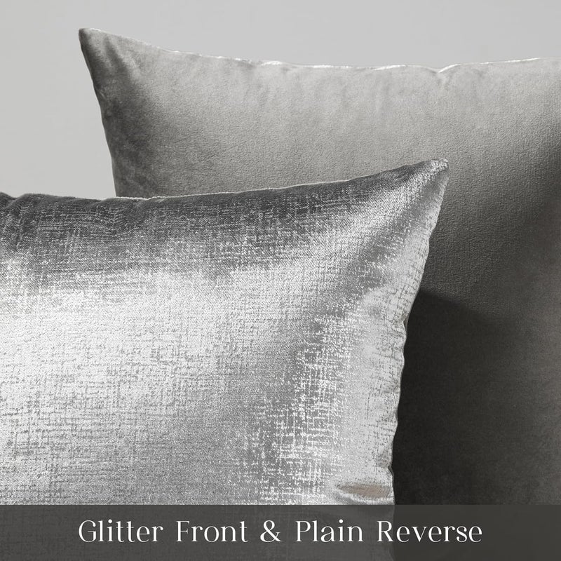Phantoscope Pack of 2 Sparkling Velvet Decorative Solid Throw Decorative Pillow Cover Soft Silver Glitter Square Cushion Cover Pillowcase for Couch Bed and Chair, Gray, 18 x 18 inches, 45 x 45 cm - Image 2