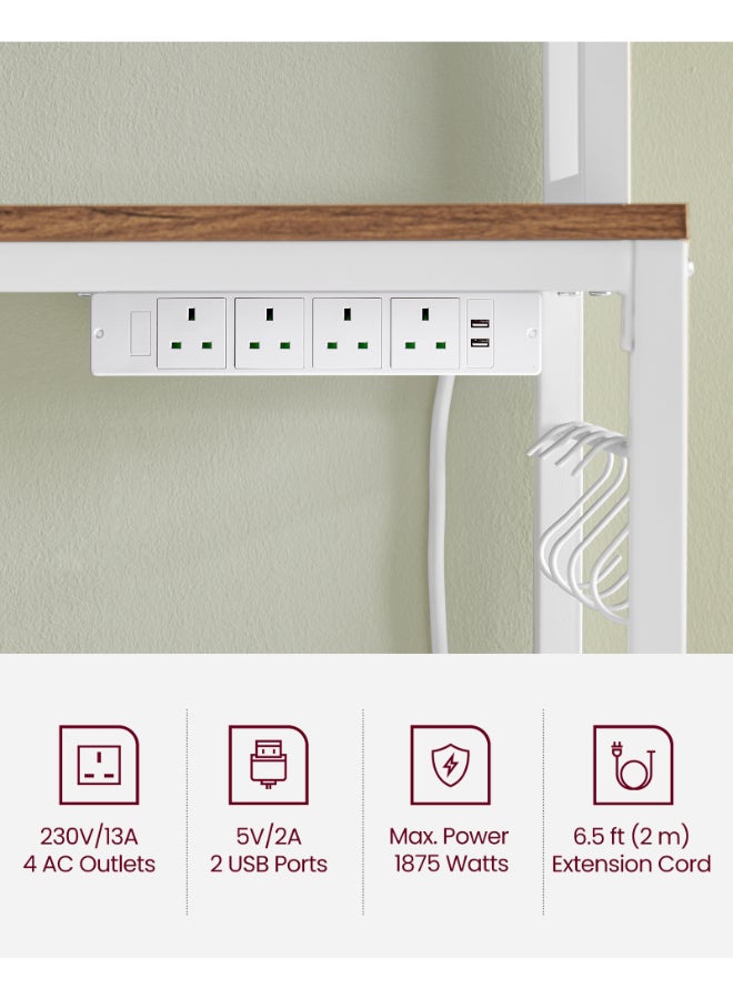 VASAGLE رف تخزين المطبخ مع منفذ طاقة، بار القهوة، رف الخباز، مع لوحة سلك معدني، 14 خطاف، لميكروويف، إطار فولاذي، 40 x 60 x 170 سم، جوزي ريفي وأبيض - Image 4