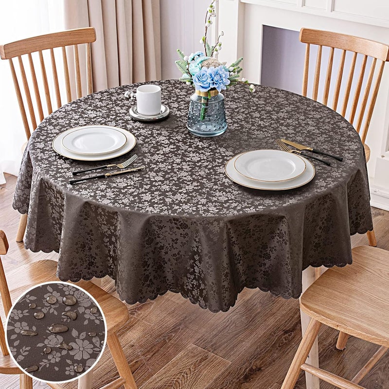 smiry Round Table Cloth, Waterproof Heavy Duty Vinyl Tablecloths, Wipeable Washable Table Cover for Kitchen and Dining Room (Coffee, 70" x 70") - Image 1