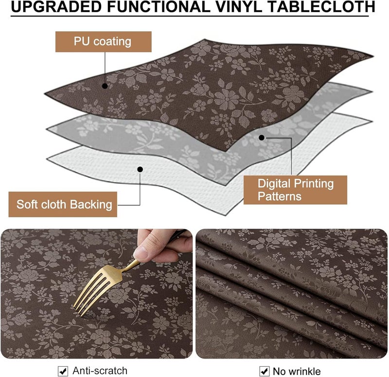 smiry Round Table Cloth, Waterproof Heavy Duty Vinyl Tablecloths, Wipeable Washable Table Cover for Kitchen and Dining Room (Coffee, 70" x 70") - Image 2