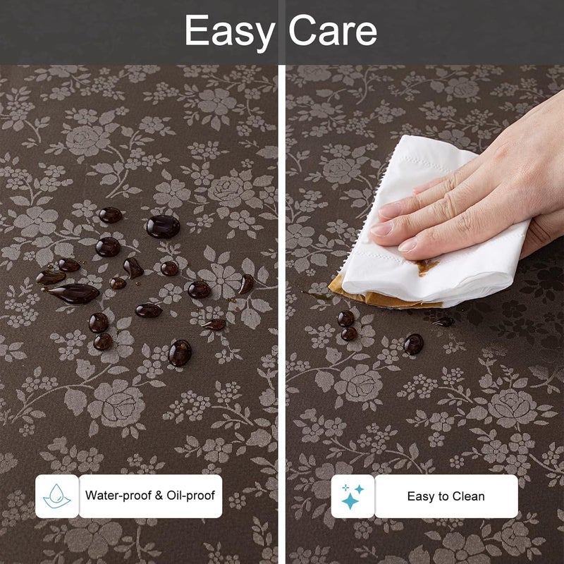 smiry Round Table Cloth, Waterproof Heavy Duty Vinyl Tablecloths, Wipeable Washable Table Cover for Kitchen and Dining Room (Coffee, 70" x 70") - Image 3
