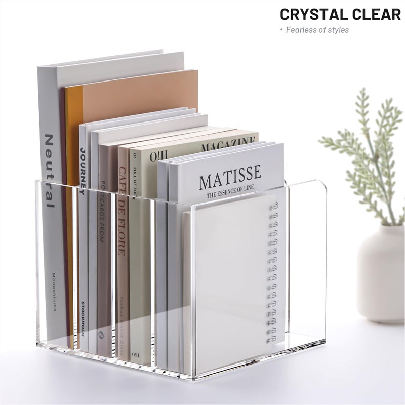 YUXUN Acrylic Magazine Holder,Clear Desk Organizer File Sorter for Notebook,Paper,Envelope,Magazine, Book Storage-Office/Home/Classroom Organization(4 Compartments,B5) - Image 5