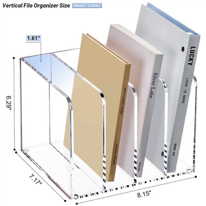 YUXUN Acrylic Magazine Holder,Clear Desk Organizer File Sorter for Notebook,Paper,Envelope,Magazine, Book Storage-Office/Home/Classroom Organization(4 Compartments,B5) - Image 2