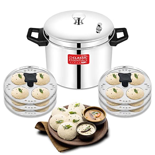 Classic Essentials Stainless Steel Idli Cooker with 6 Plates | Idli/Dhokla/Momos Maker & Steamer | Bakelite Handle | Gas Stove and Induction Compatible | Kitchen Accessories | Silver - Image 1