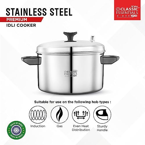 Classic Essentials Stainless Steel Idli Cooker with 6 Plates | Idli/Dhokla/Momos Maker & Steamer | Bakelite Handle | Gas Stove and Induction Compatible | Kitchen Accessories | Silver - Image 4