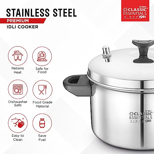 Classic Essentials Stainless Steel Idli Cooker with 6 Plates | Idli/Dhokla/Momos Maker & Steamer | Bakelite Handle | Gas Stove and Induction Compatible | Kitchen Accessories | Silver - Image 5