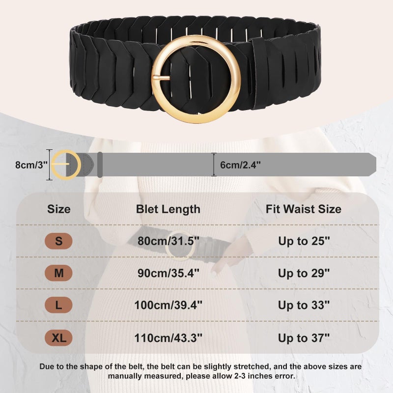 WHIPPY Wide Belts for Women with Fashion Round Gold Buckle Vintage Ladies Braided Wide Waist Belts for Dresses Coats, Black, M - Image 5