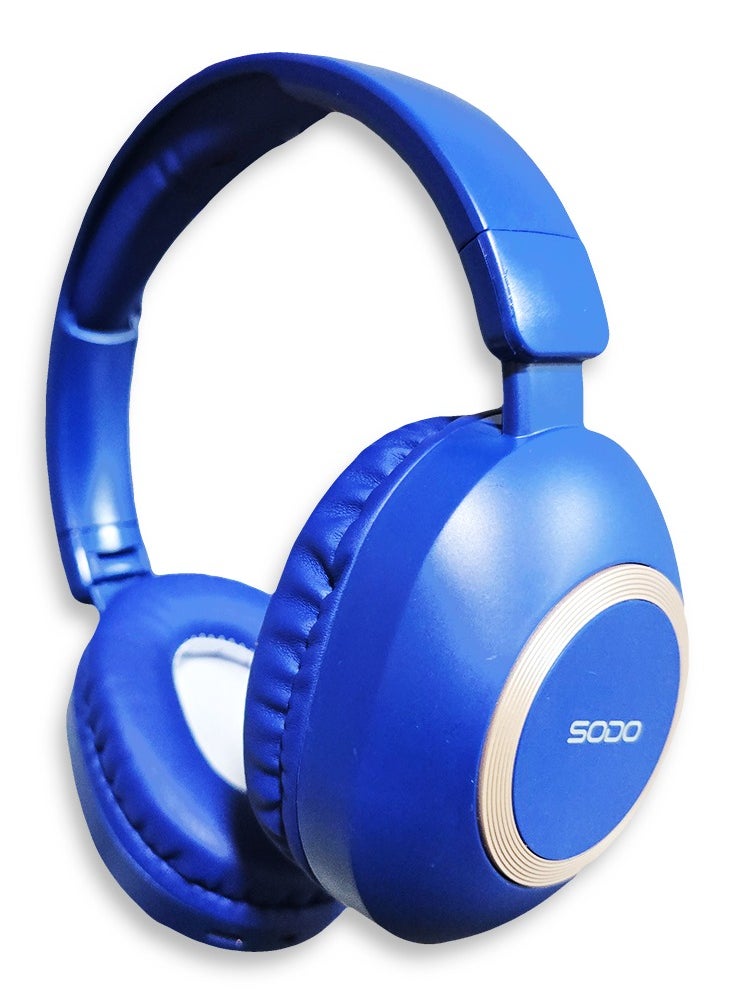 SODO - Wireless Headphones with Active Canceling , 93 dB sensitivity and External Built In Microphone Walk and Talk , it's Support SD Card  useing  Bluetooth 5.0 for connectivity and have a 40mm driver size with a frequency response of 20 Hz to 18kHz MODEL SD-1104 / blue - Image 1