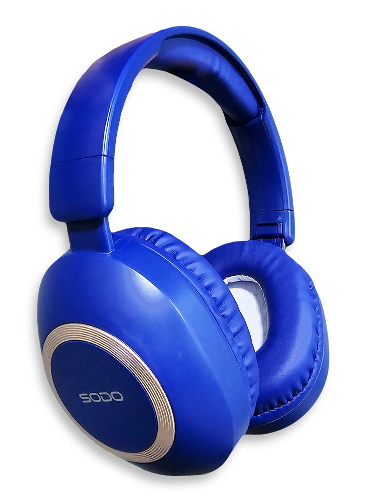 SODO - Wireless Headphones with Active Canceling , 93 dB sensitivity and External Built In Microphone Walk and Talk , it's Support SD Card  useing  Bluetooth 5.0 for connectivity and have a 40mm driver size with a frequency response of 20 Hz to 18kHz MODEL SD-1104 / blue - Image 1