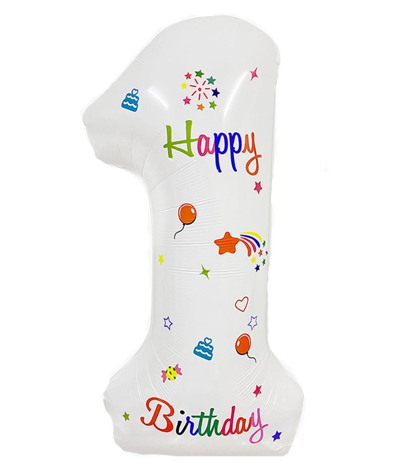 Yamibobo 32 Inch Large White Digital Balloons Foil Mylar Big Number Balloon for Childrens Birthday Party DecorationPhoto Shoot Outdoor Scene Birthday Party Decoration White Number 1 - Image 1