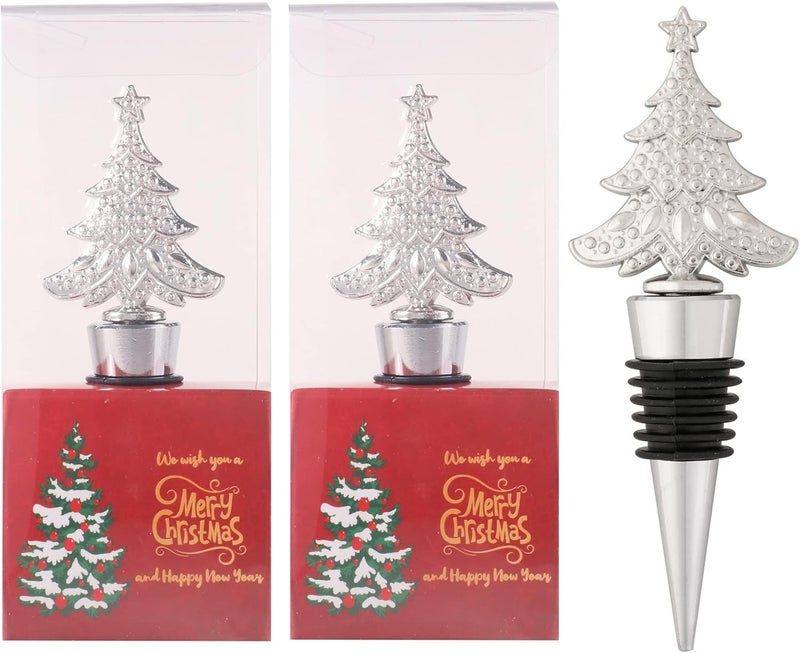 WENFOME 2 Pack Christmas Tree Wine Stopper Alloy Wine Bottle Stoppers for Christmas Decorative Winter Decor Holiday Wedding Party Supplies, Wine Accessories Gift for Hostess - Wine Bottle Corkers - Image 1