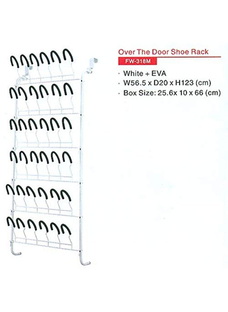 Over The Door Shoe Rack White Eva W56.5Xd20Xh123 Cm  Space Saver Shoe Storage Shelf Non-Slip Metal Wall Hanging Shoe Organizer For Boots Sneaker High Heels