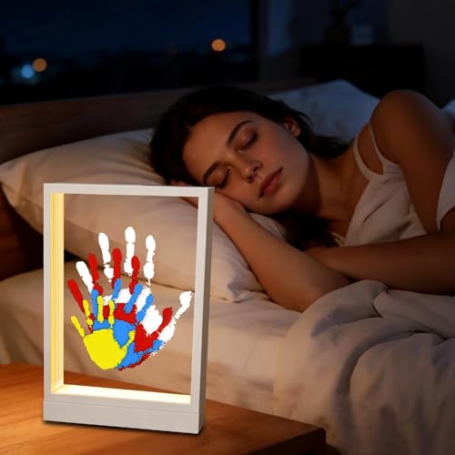 CHERRY CHEERS Family Handprint Kit with Light Handprint Keepsake Frame Wooden Led Light Easy Install No Need Screw etc NonToxic Paints White - Image 3