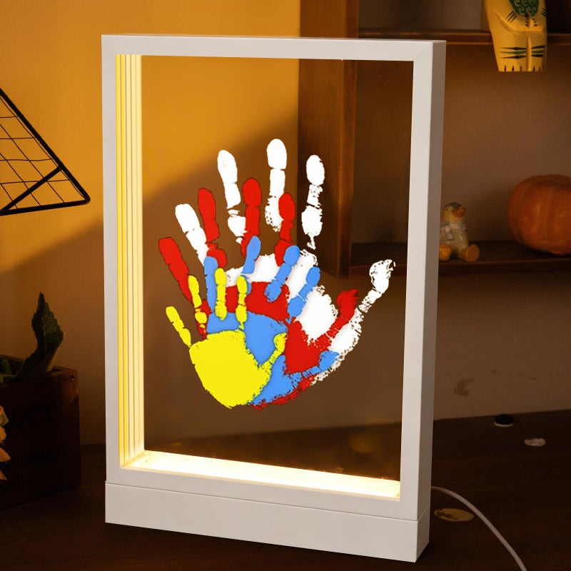 CHERRY CHEERS Family Handprint Kit with Light Handprint Keepsake Frame Wooden Led Light Easy Install No Need Screw etc NonToxic Paints White - Image 2