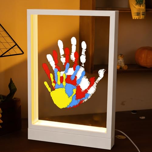 CHERRY CHEERS Family Handprint Kit with Light Handprint Keepsake Frame Wooden Led Light Easy Install No Need Screw etc NonToxic Paints White - Image 1