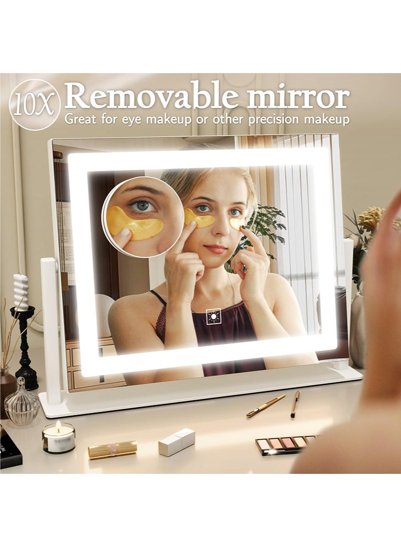 WALALLA LED Lighted Makeup Mirror with 10x Magnification 3-Color Dimmable Light, 360° Rotation 40*50CM - Image 2