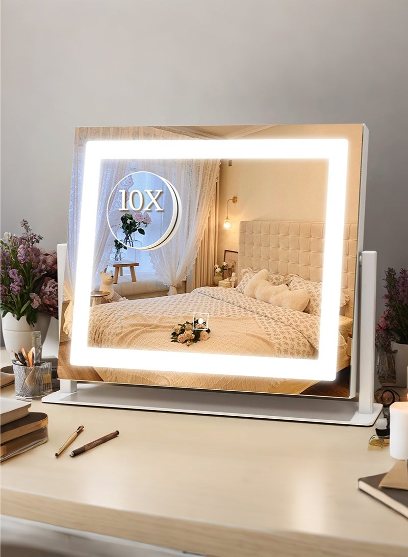 WALALLA LED Lighted Makeup Mirror with 10x Magnification 3-Color Dimmable Light, 360° Rotation 40*50CM - Image 1