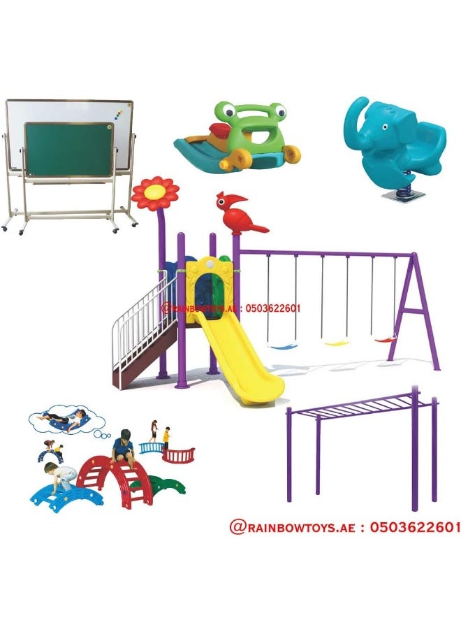 Rainbow Toys - Rainbow Toys Outdoor Play Slide Swings All In One Set for kids Garden toys Best Birthday Gift, Outdoor Playground Equipment. Play-Ground Toys Area Size 570x295x300cm. - Image 1