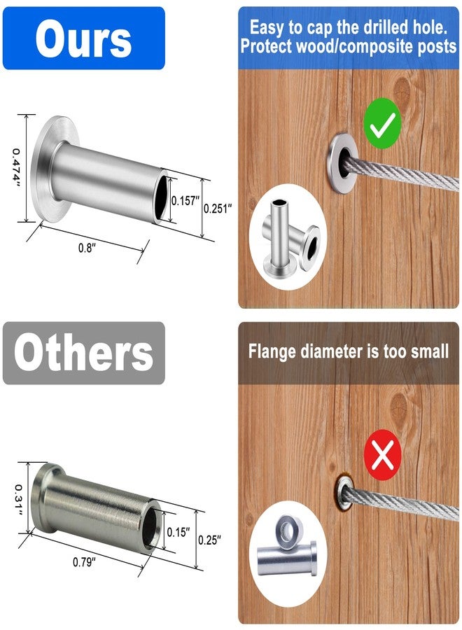 BLIKA 40 Pack Stainless Steel Protector Sleeves for 1/8" Deck Cable Railing, for Wood/Composite Posts, T316 Marine Grade, Cable Railing Protector Sleeves - Image 5
