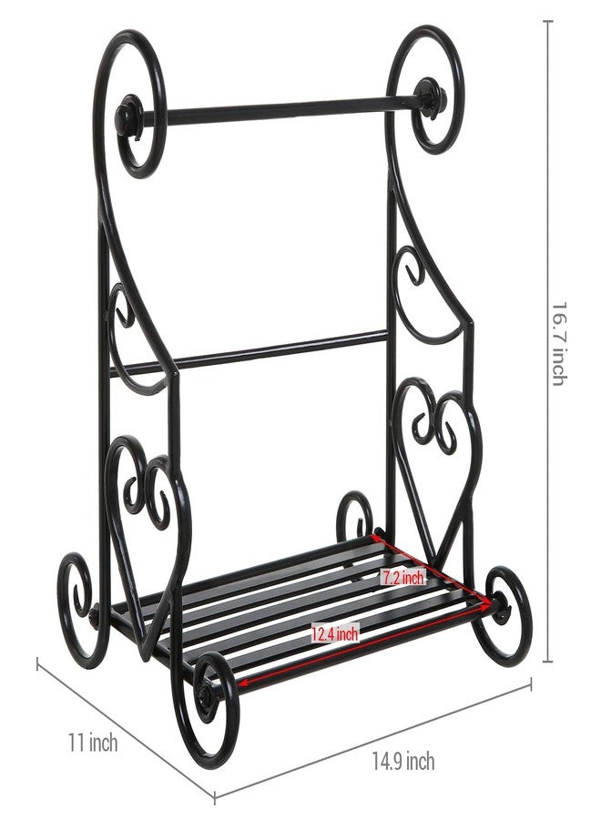MyGift Decorative Paper Towel Holder Heart Scroll Metal Paper Towel Holder Stand with Slatted Condiment Shelf Rack, Black Gothic Kitchen Decor Accessories - Image 3