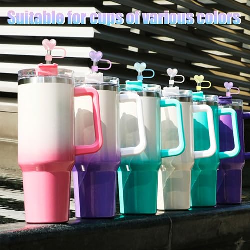 Cussom Shiny Straw Toppers, 4 Pieces Bling Heart Stanley Cup Accessories Cute Straw Cover Tips for Stanley 30&40 Oz Tumbler with Handle, Dust-Proof Reusable Straw Lids(Pink and White) - Image 5