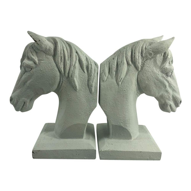 Comfy Hour Farmhouse Collection 5 x 7 Set of 2 Horse Head Art Bookends 1 Pair Antique Style Heavy Weight White Polyresin