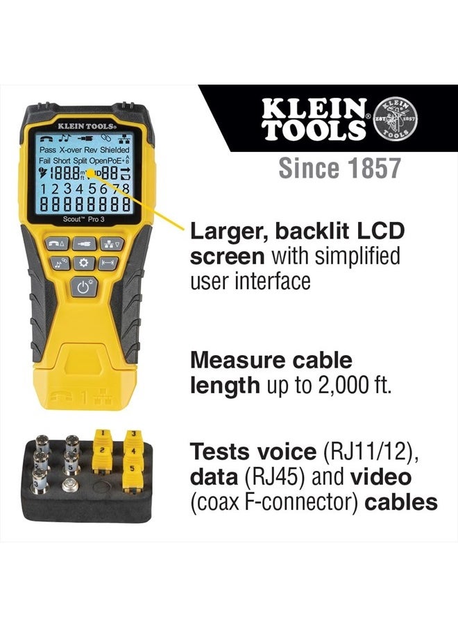 Klein Tools KLEIN TOOLS VDV501-851 Cable Tester Kit with Scout Pro 3 for Ethernet / Data, Coax / Video and Phone Cables, 5 Locator Remotes  - Image 2