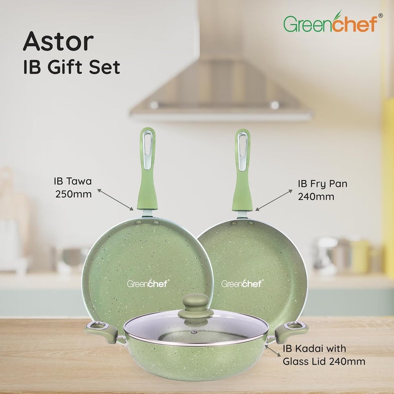 Greenchef N/S 3PCs IB Gift Set - Astor (Soft Touch) (250IB Tawa+240IB Fry pan +240IB Kadai with GL) - Image 2