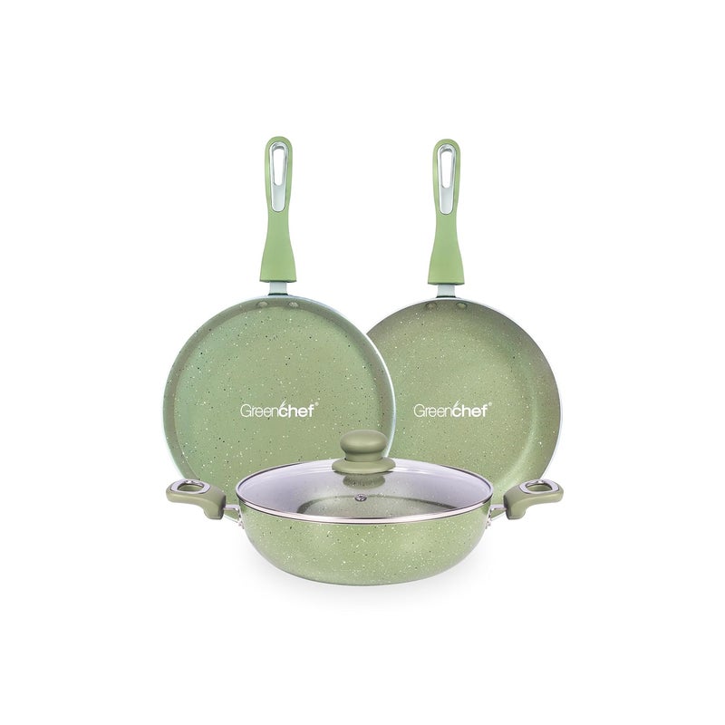 Greenchef N/S 3PCs IB Gift Set - Astor (Soft Touch) (250IB Tawa+240IB Fry pan +240IB Kadai with GL) - Image 1