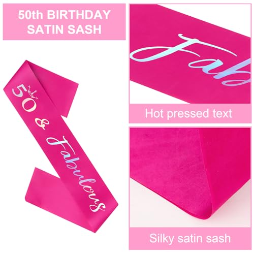 Semato 50th Birthday Tiara and Sash Kit - Hot Pink, Rhinestone, Alloy, Festive, Women's 50th Birthday Crown and Sash Set - Image 3
